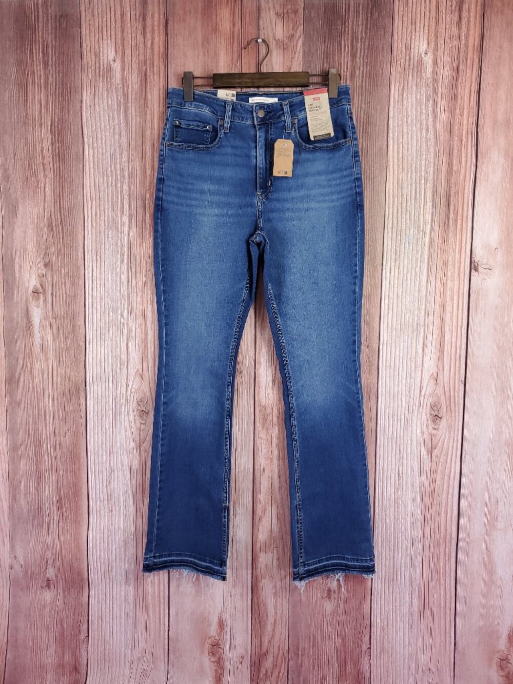 NWT Levis 725 High Rise Bootcut Jeans Womens 31x32 Split Frayed Raw Hem Denim